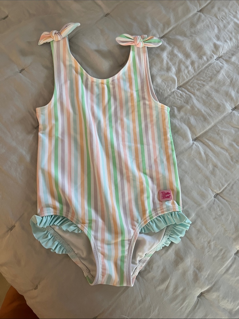 Ruffle butts Girls Pastel Stripe One-Piece Swimsuit with Ruffle Trim